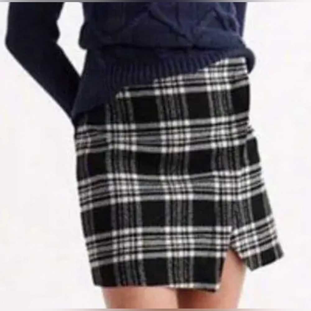 Y2K Abercrombie & Fitch Black Plaid Wool Blend Faux Wrap Mini Skirt 4 Preppy